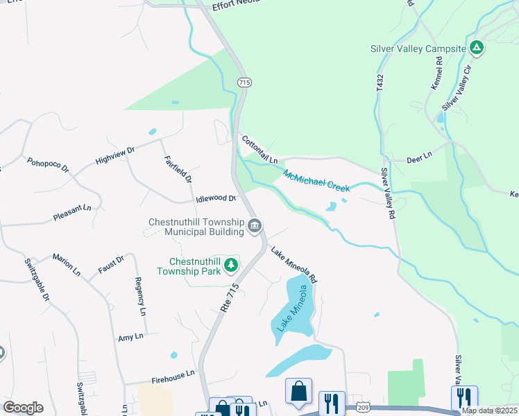 map of restaurants, bars, coffee shops, grocery stores, and more near 276 Pennsylvania 715 in Brodheadsville