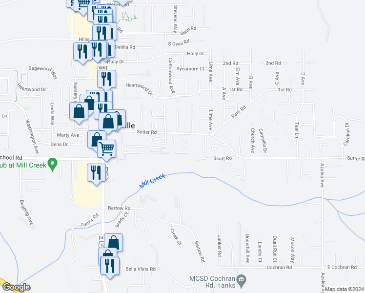 map of restaurants, bars, coffee shops, grocery stores, and more near 1659 Blackhawk Lane in McKinleyville