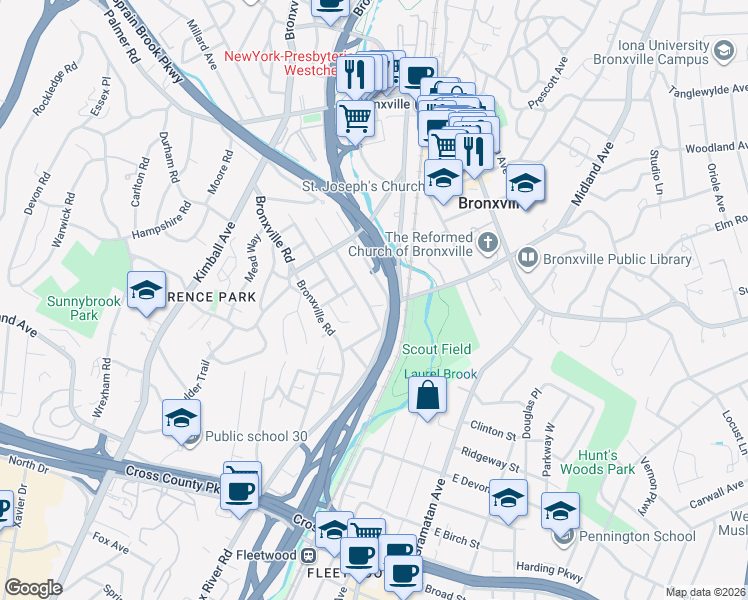 map of restaurants, bars, coffee shops, grocery stores, and more near 6 Rossmore Avenue in Yonkers