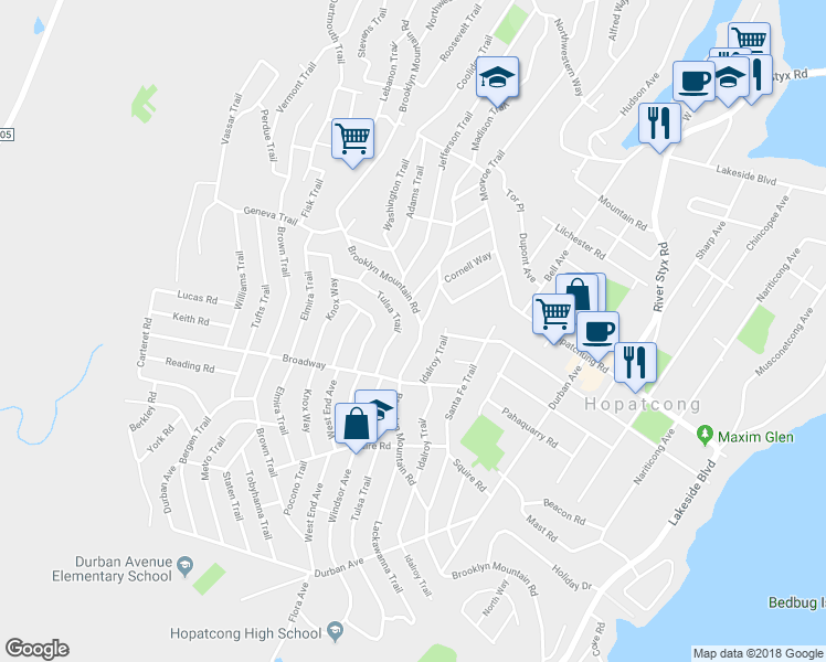 map of restaurants, bars, coffee shops, grocery stores, and more near 520 Brooklyn Mountain Road in Hopatcong