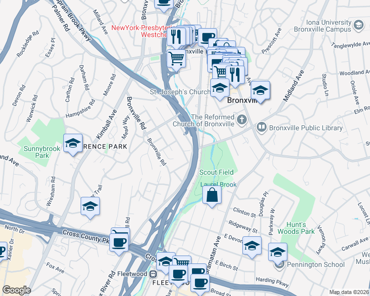 map of restaurants, bars, coffee shops, grocery stores, and more near 6 Rossmore Avenue in Yonkers
