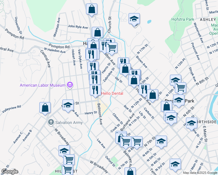 map of restaurants, bars, coffee shops, grocery stores, and more near 47 East Barbour Street in Haledon