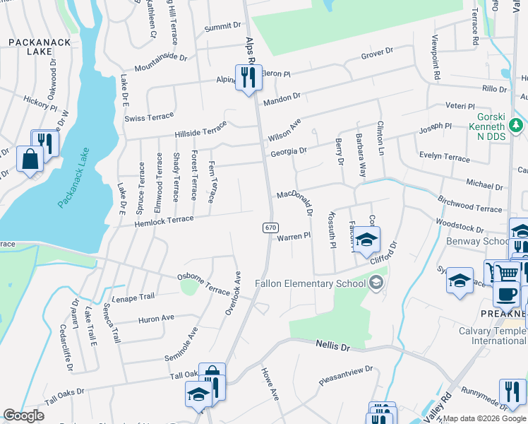 map of restaurants, bars, coffee shops, grocery stores, and more near 825 Alps Road in Wayne