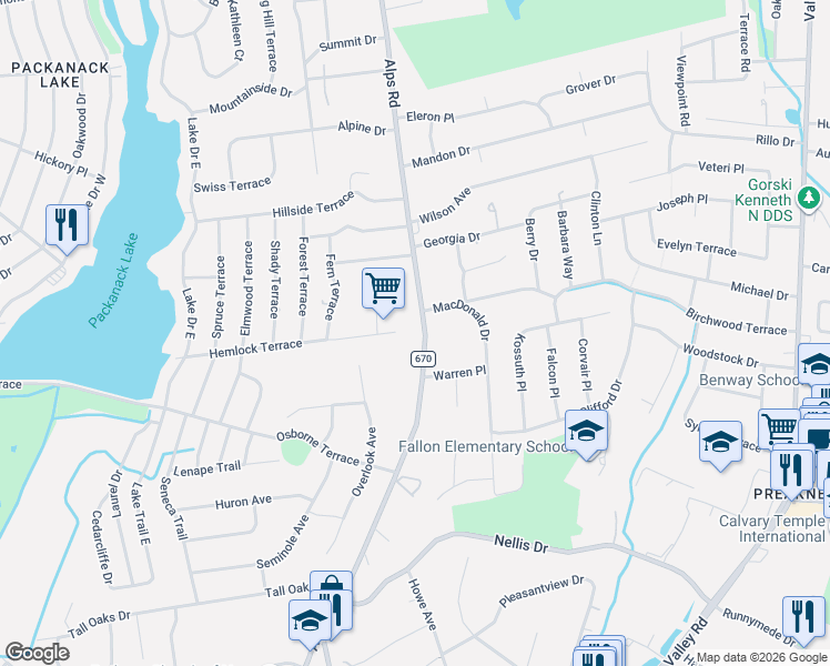 map of restaurants, bars, coffee shops, grocery stores, and more near 825 Alps Road in Wayne