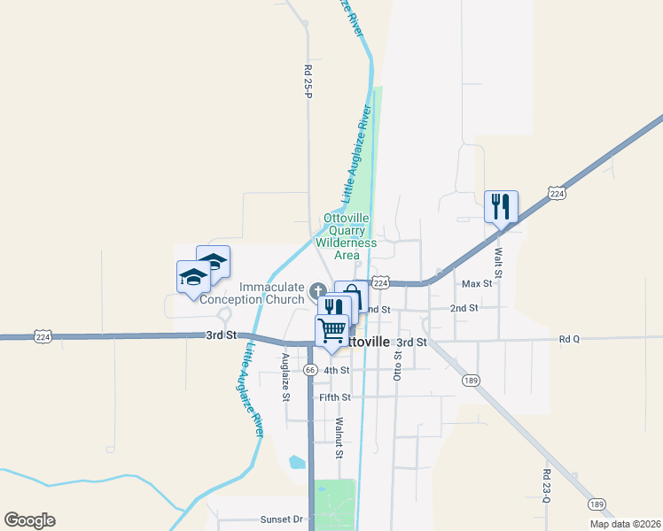 map of restaurants, bars, coffee shops, grocery stores, and more near 310 Church Street in Fort Jennings