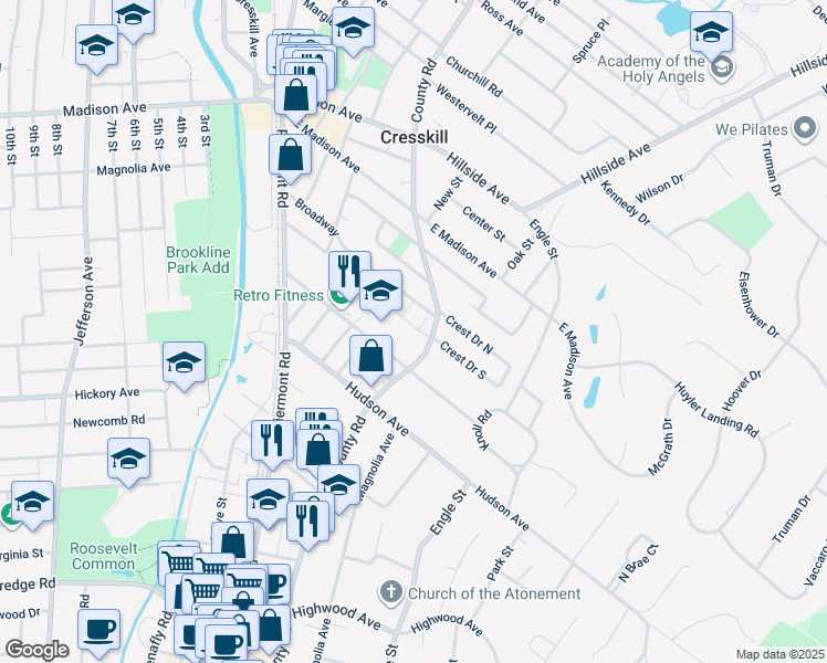 map of restaurants, bars, coffee shops, grocery stores, and more near 202 Orchard Terrace in Cresskill