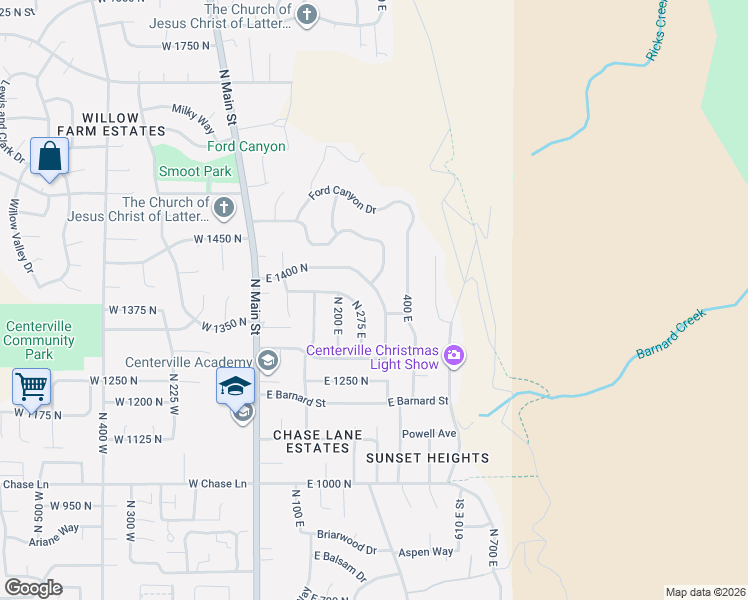 map of restaurants, bars, coffee shops, grocery stores, and more near 271 Cottonwood Drive in Centerville