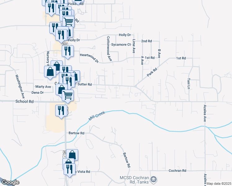 map of restaurants, bars, coffee shops, grocery stores, and more near 1659 Blackhawk Lane in McKinleyville