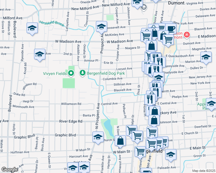 map of restaurants, bars, coffee shops, grocery stores, and more near 15 Walters Street in Bergenfield