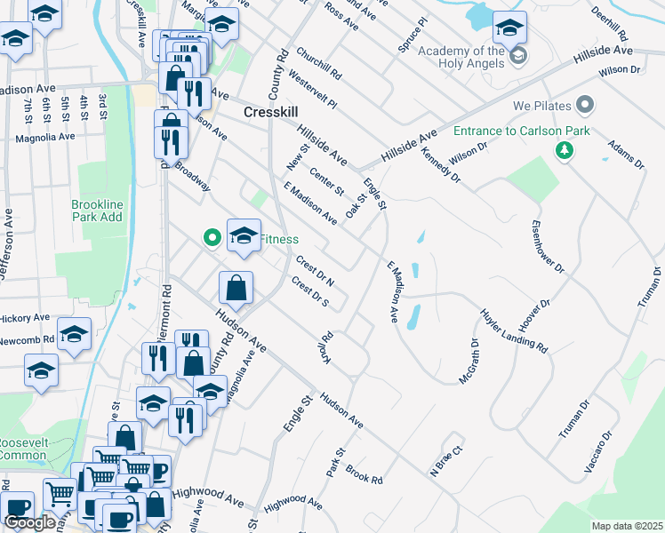 map of restaurants, bars, coffee shops, grocery stores, and more near 150 Palisades Avenue in Cresskill