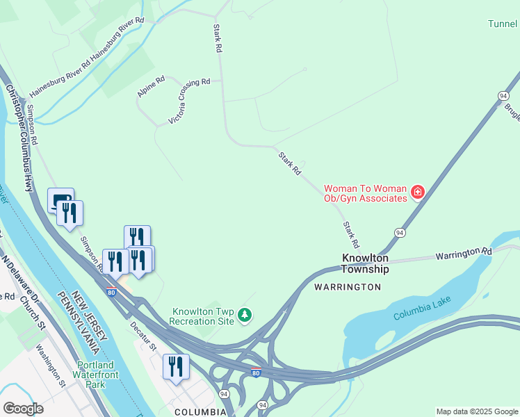map of restaurants, bars, coffee shops, grocery stores, and more near 23 Stark Road in Knowlton Township