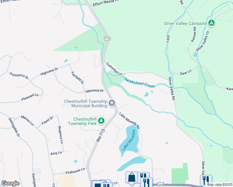 map of restaurants, bars, coffee shops, grocery stores, and more near 276 Pennsylvania 715 in Brodheadsville