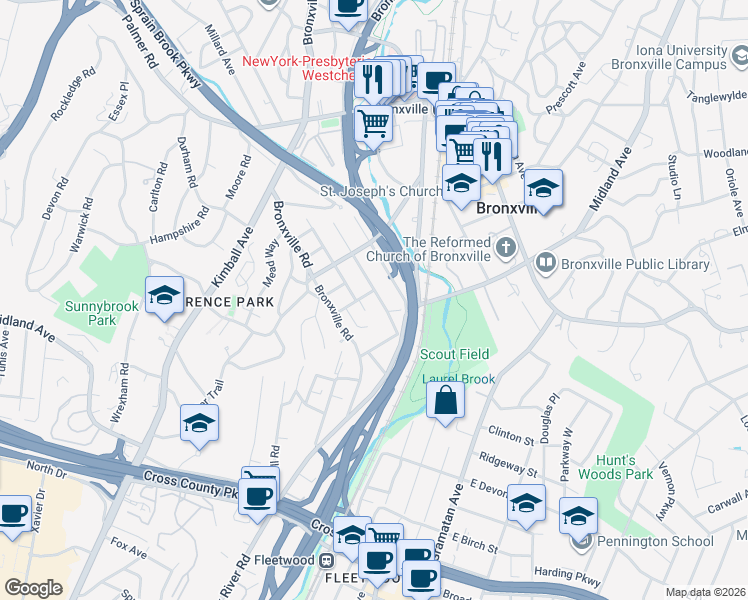 map of restaurants, bars, coffee shops, grocery stores, and more near 6 Rossmore Avenue in Yonkers