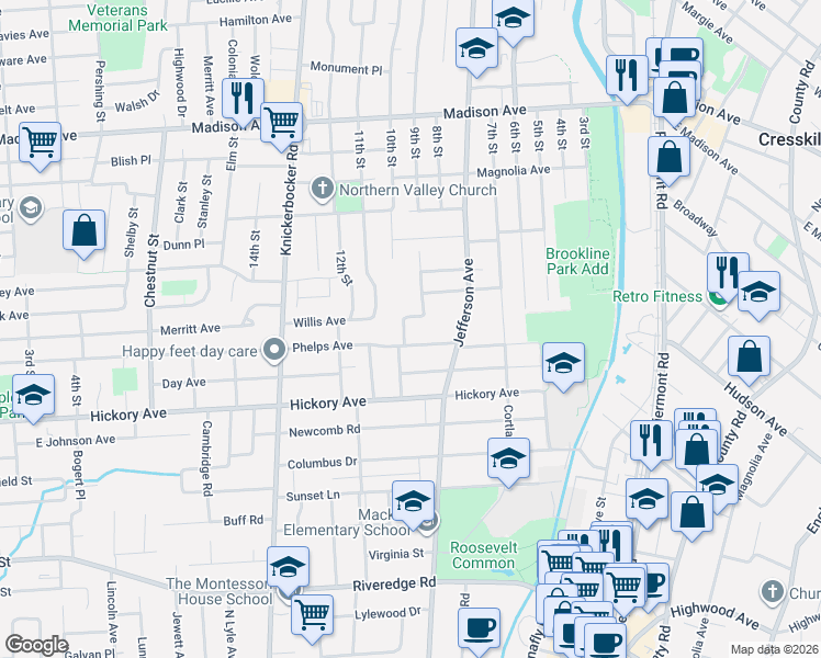 map of restaurants, bars, coffee shops, grocery stores, and more near 14 Cedar Street in Cresskill
