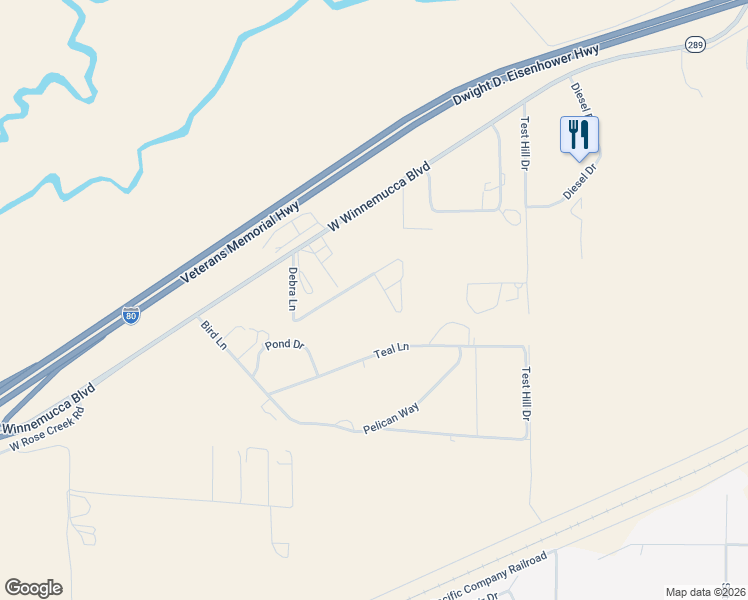 map of restaurants, bars, coffee shops, grocery stores, and more near 4440 Debra Lane in Winnemucca