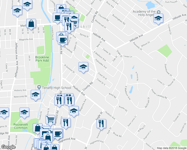 map of restaurants, bars, coffee shops, grocery stores, and more near 202 Orchard Terrace in Cresskill