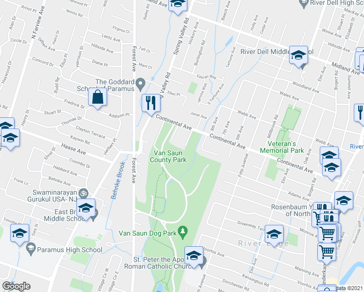 map of restaurants, bars, coffee shops, grocery stores, and more near 1 Daniel Court in Paramus