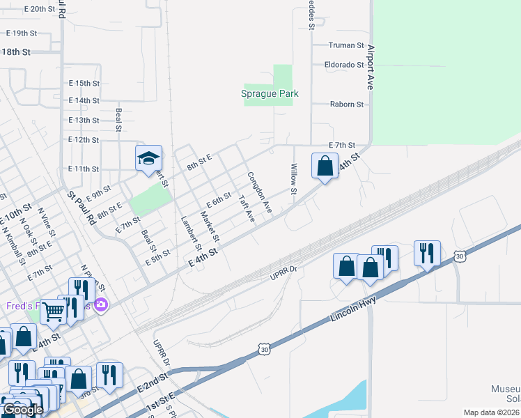map of restaurants, bars, coffee shops, grocery stores, and more near 453-499 Taft Avenue in Grand Island