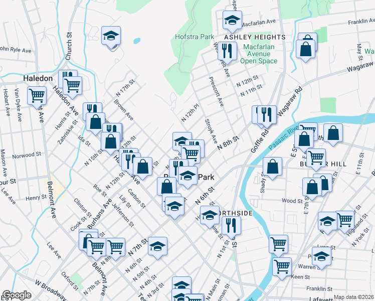 map of restaurants, bars, coffee shops, grocery stores, and more near 329 North 9th Street in Prospect Park