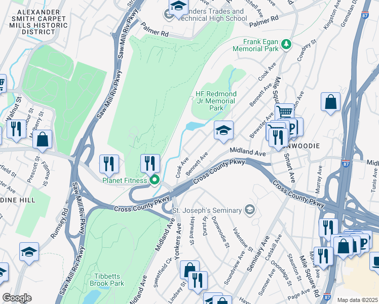 map of restaurants, bars, coffee shops, grocery stores, and more near 51 Cook Avenue in Yonkers