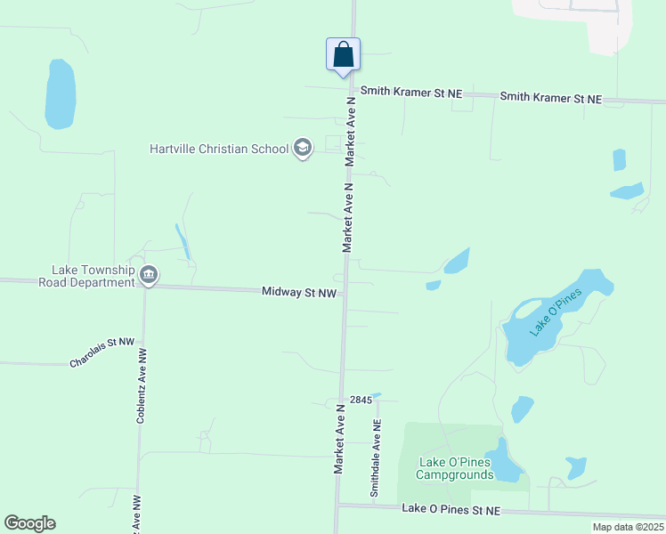 map of restaurants, bars, coffee shops, grocery stores, and more near 10235 Market Avenue Northeast in Hartville