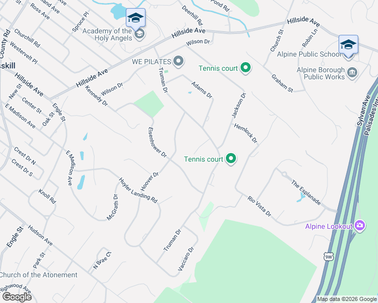 map of restaurants, bars, coffee shops, grocery stores, and more near 22 Van Buren Court in Cresskill