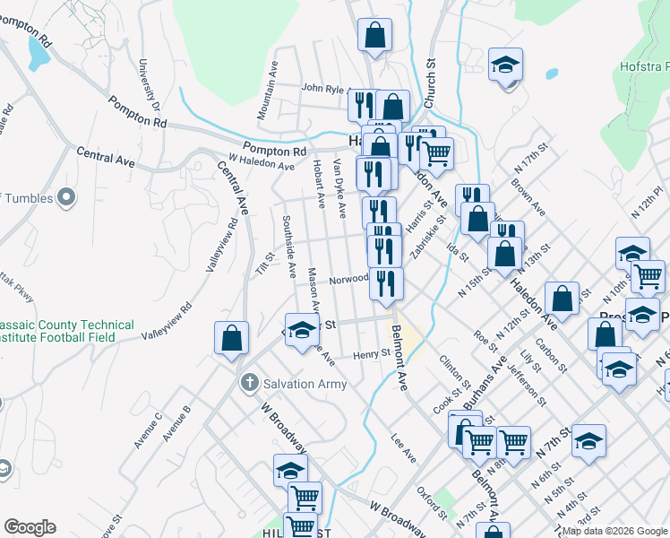 map of restaurants, bars, coffee shops, grocery stores, and more near 368 Hobart Avenue in Haledon