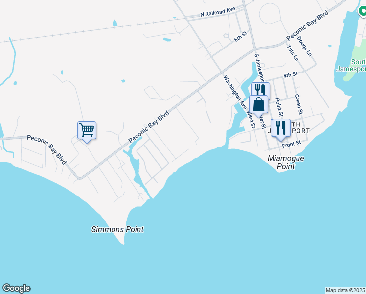 map of restaurants, bars, coffee shops, grocery stores, and more near 106 Lockitt Drive in Riverhead