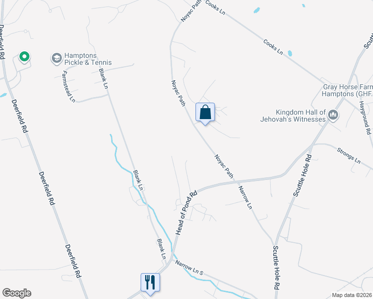 map of restaurants, bars, coffee shops, grocery stores, and more near 126 Noyac Path in Water Mill