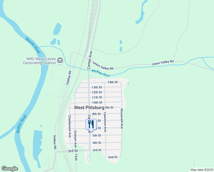 map of restaurants, bars, coffee shops, grocery stores, and more near 1363 13th Street in New Castle