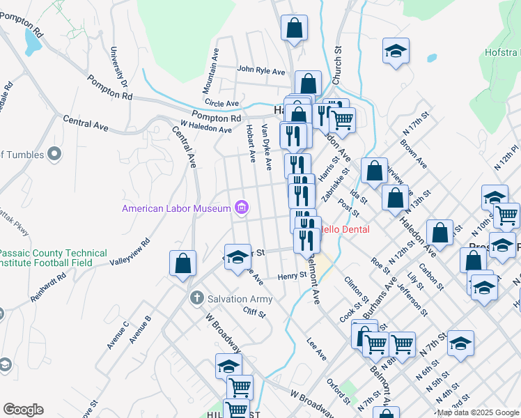 map of restaurants, bars, coffee shops, grocery stores, and more near in Haledon