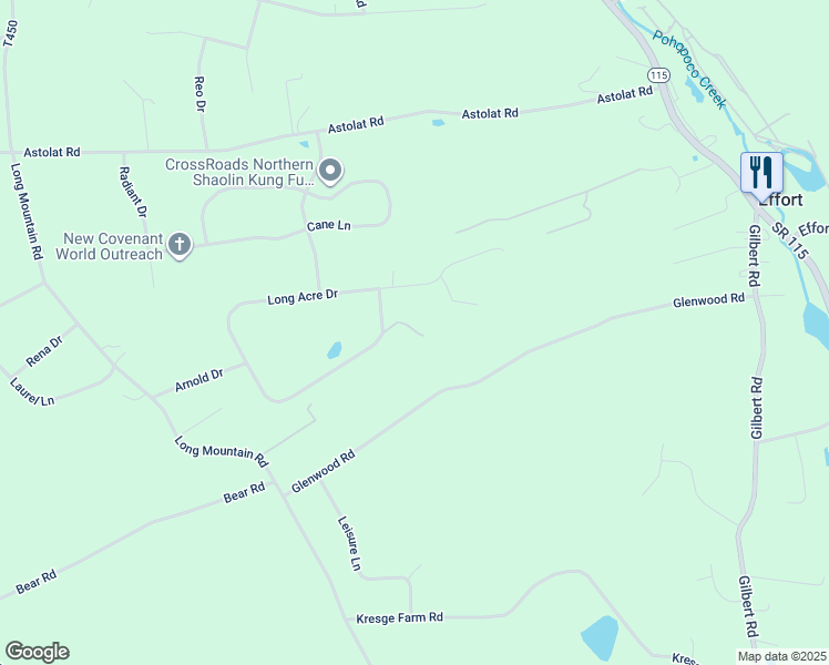 map of restaurants, bars, coffee shops, grocery stores, and more near 2574 Mount Clay Drive in Effort