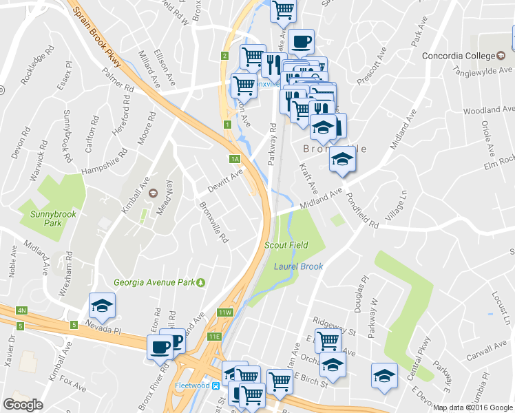 map of restaurants, bars, coffee shops, grocery stores, and more near 15 Desmond Avenue in Bronxville