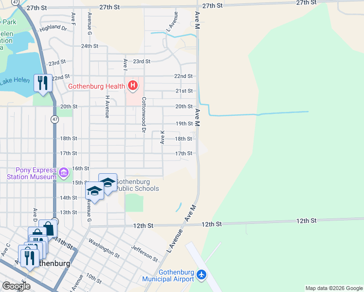 map of restaurants, bars, coffee shops, grocery stores, and more near 1200-1298 17th St in Gothenburg