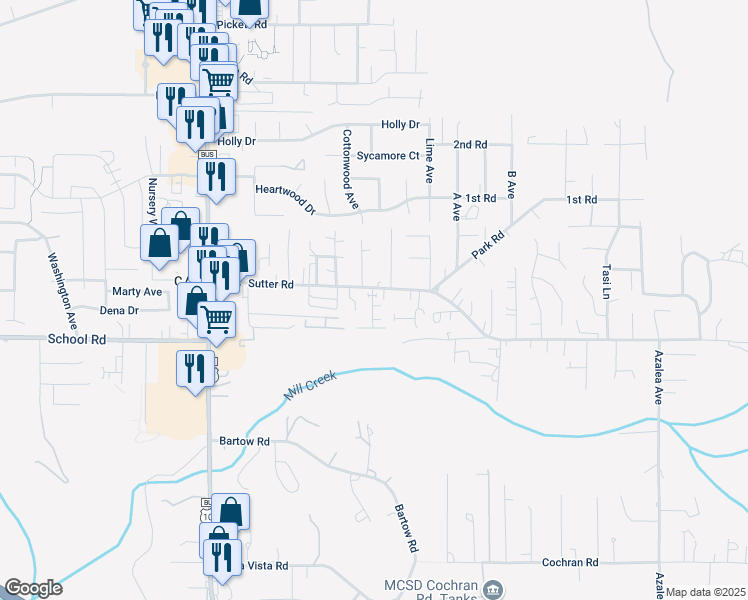 map of restaurants, bars, coffee shops, grocery stores, and more near 1659 Blackhawk Lane in McKinleyville