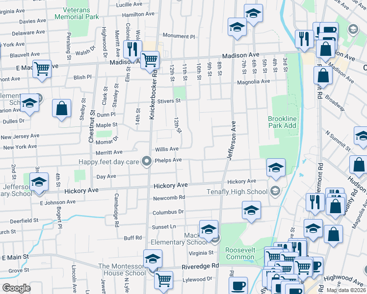 map of restaurants, bars, coffee shops, grocery stores, and more near 85 Phelps Avenue in Cresskill