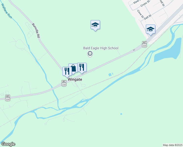 map of restaurants, bars, coffee shops, grocery stores, and more near 751 South Eagle Valley Road in Bellefonte