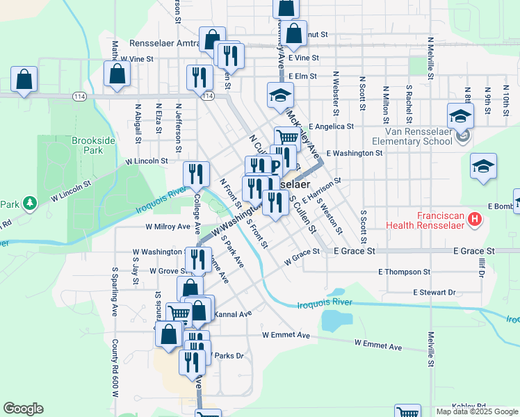 map of restaurants, bars, coffee shops, grocery stores, and more near 298 West Harrison Street in Rensselaer