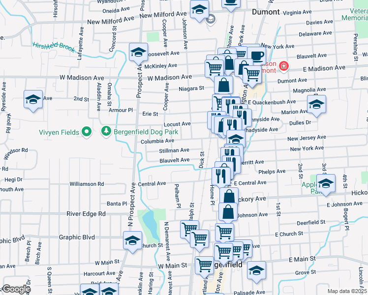 map of restaurants, bars, coffee shops, grocery stores, and more near 45 Blauvelt Avenue in Bergenfield