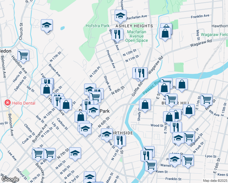 map of restaurants, bars, coffee shops, grocery stores, and more near 373 North 7th Street in Prospect Park