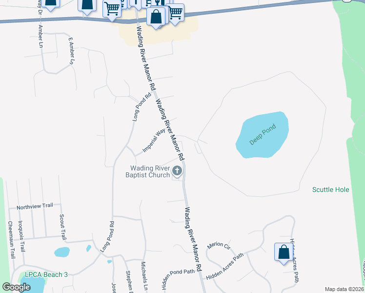 map of restaurants, bars, coffee shops, grocery stores, and more near Oak Park Trailer Court in Wading River