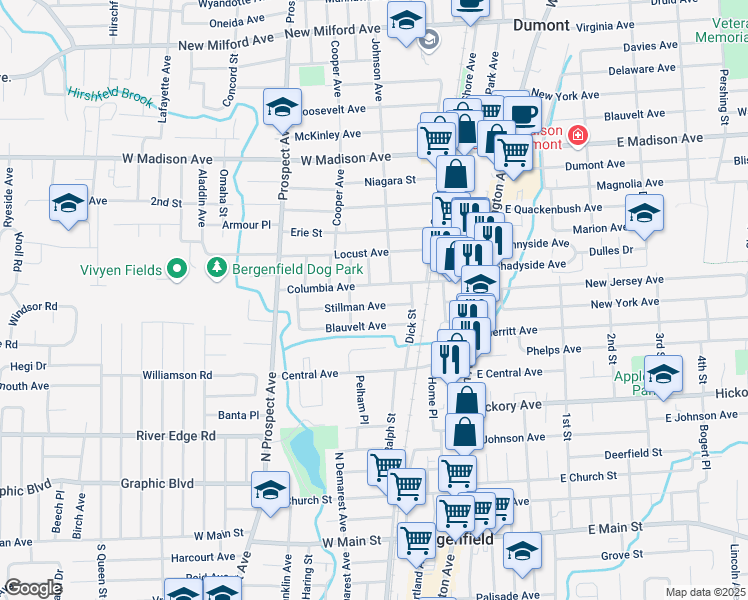 map of restaurants, bars, coffee shops, grocery stores, and more near 45 Blauvelt Avenue in Bergenfield