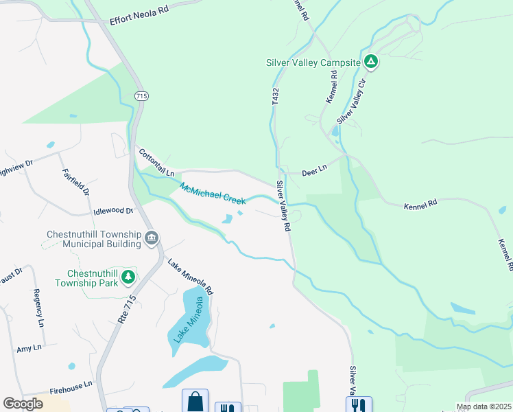 map of restaurants, bars, coffee shops, grocery stores, and more near 253 Silver Valley Road in Saylorsburg