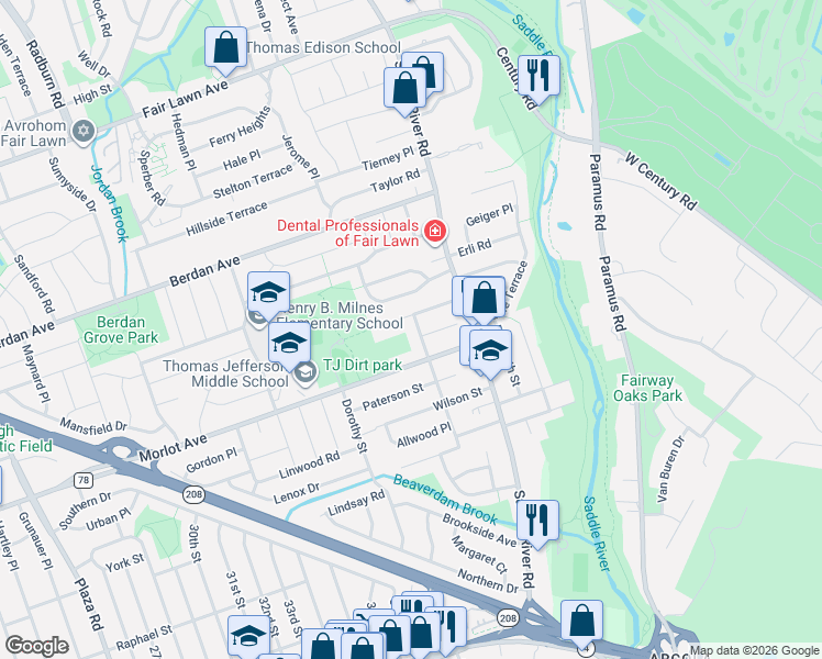 map of restaurants, bars, coffee shops, grocery stores, and more near 38-33 Morlot Avenue in Fair Lawn