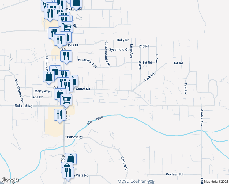 map of restaurants, bars, coffee shops, grocery stores, and more near 1659 Blackhawk Lane in McKinleyville