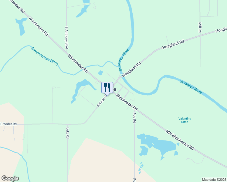 map of restaurants, bars, coffee shops, grocery stores, and more near 16120 Winchester Road in Fort Wayne