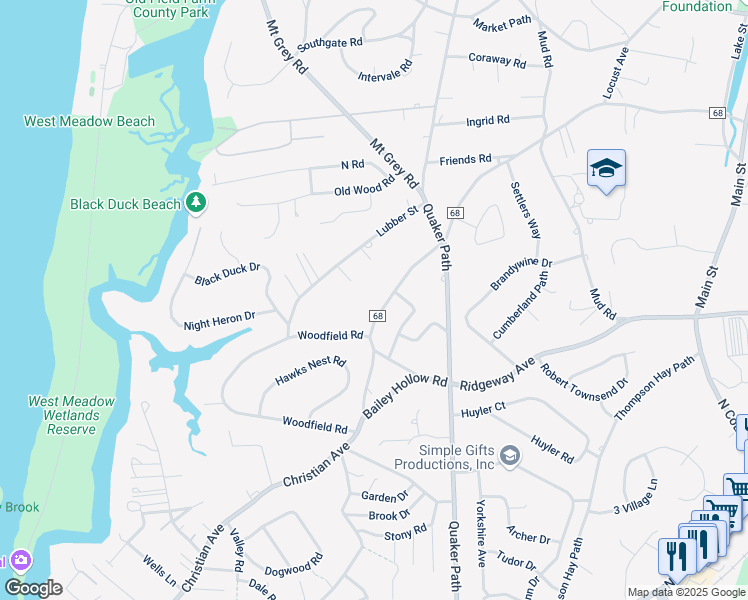 map of restaurants, bars, coffee shops, grocery stores, and more near 97 Christian Avenue in Stony Brook