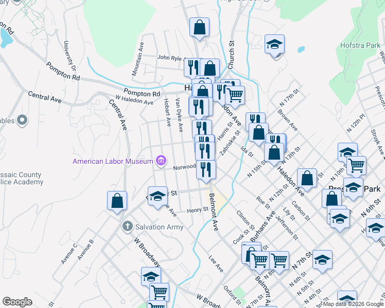 map of restaurants, bars, coffee shops, grocery stores, and more near 22 Norwood Street in Haledon