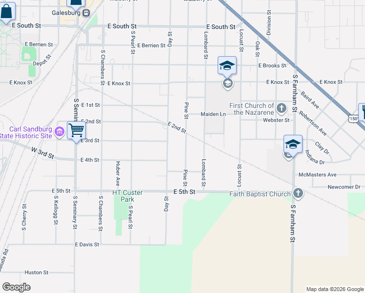 map of restaurants, bars, coffee shops, grocery stores, and more near 930 Pine Street in Galesburg