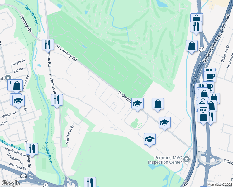 map of restaurants, bars, coffee shops, grocery stores, and more near in Paramus